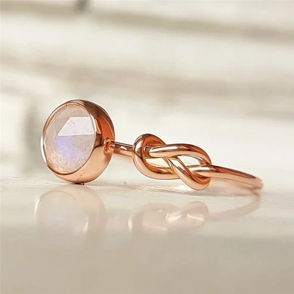 💎 Sweet Pink Round Opal Refine Trendy Weave Rose Gold Rings for Women,PD176